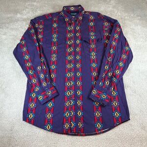 VTG Wrangler Western Shirt Men's Large Purple Aztec Geometric Pearl Snap Cotton